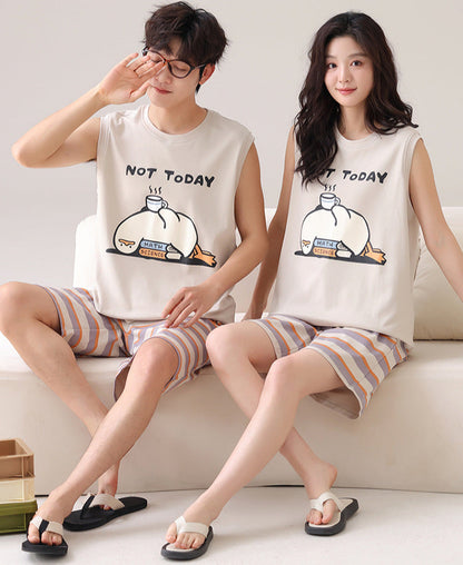 Cute Matching Summer Couple Pajamas - Short-sleeve 100% Cotton