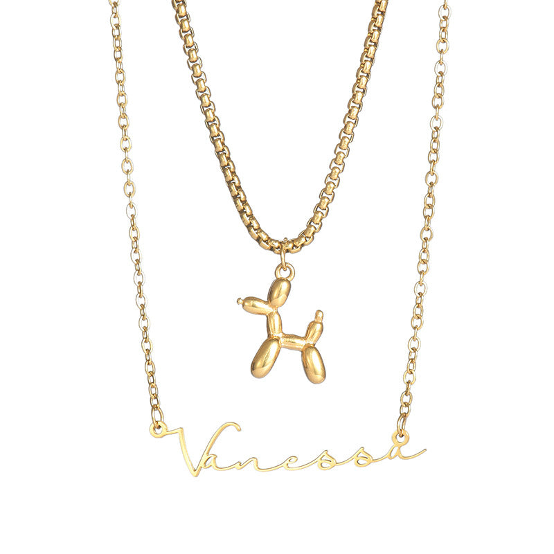 Balloon Dog Double Chain Name Necklace