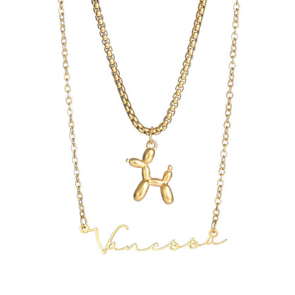 Balloon Dog Double Chain Name Necklace