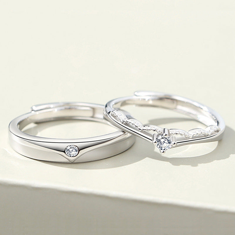 Matching Crown Rings Set Silver Adjustable Size