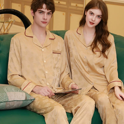 Elegant Tonal Floral Satin Couple Pajamas