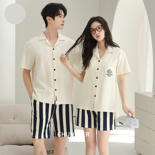 Resort Style Striped Cotton Couple Pajamas