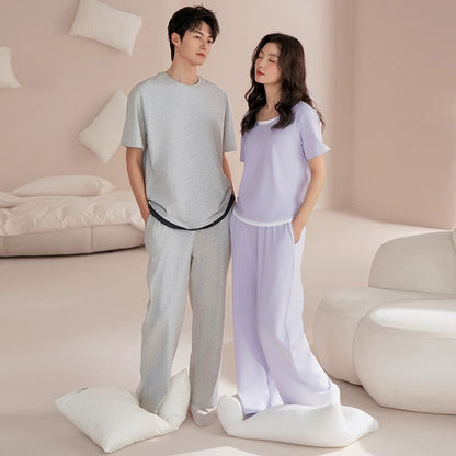 Minimalist Couple PJs - Matching Cotton Long Sleeve Set