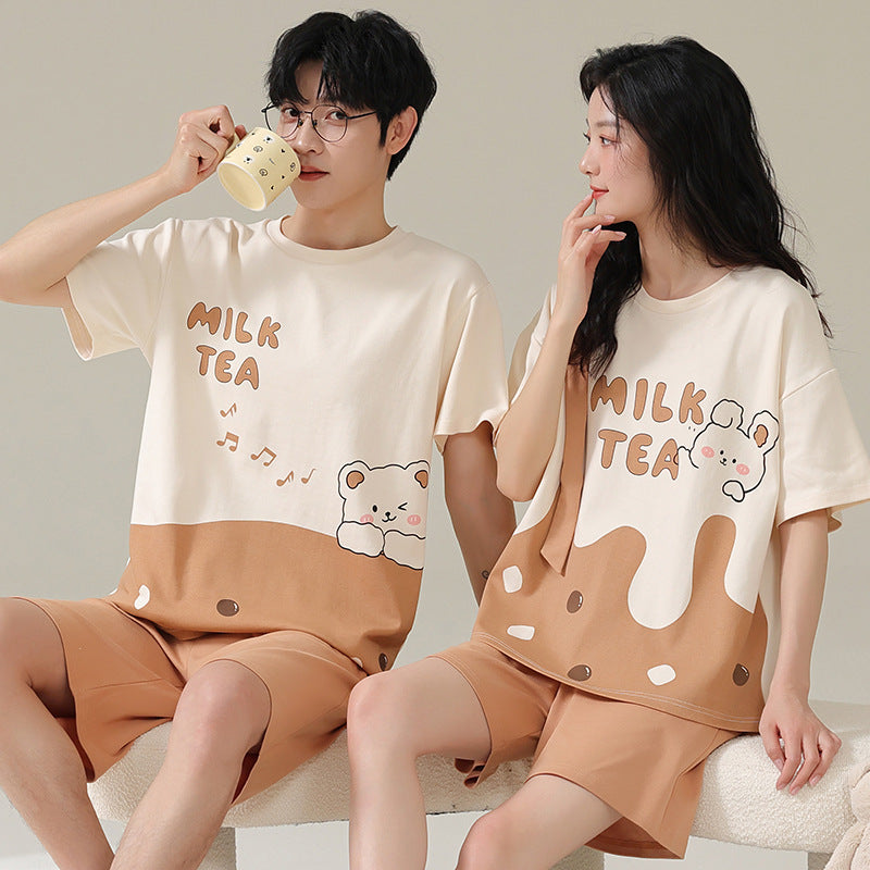 Matching Short Sleeves Shorts Sleepwear Set for Couples