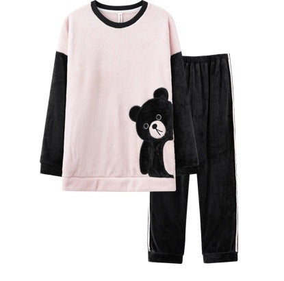 Cute Matching Bear Couple Flannel Pajamas Set