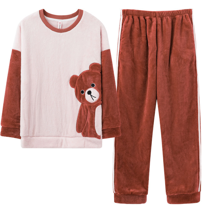 Cute Matching Bear Couple Flannel Pajamas Set