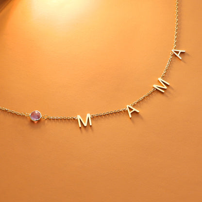 Name Initial Birthstone Necklace Gift for Mom