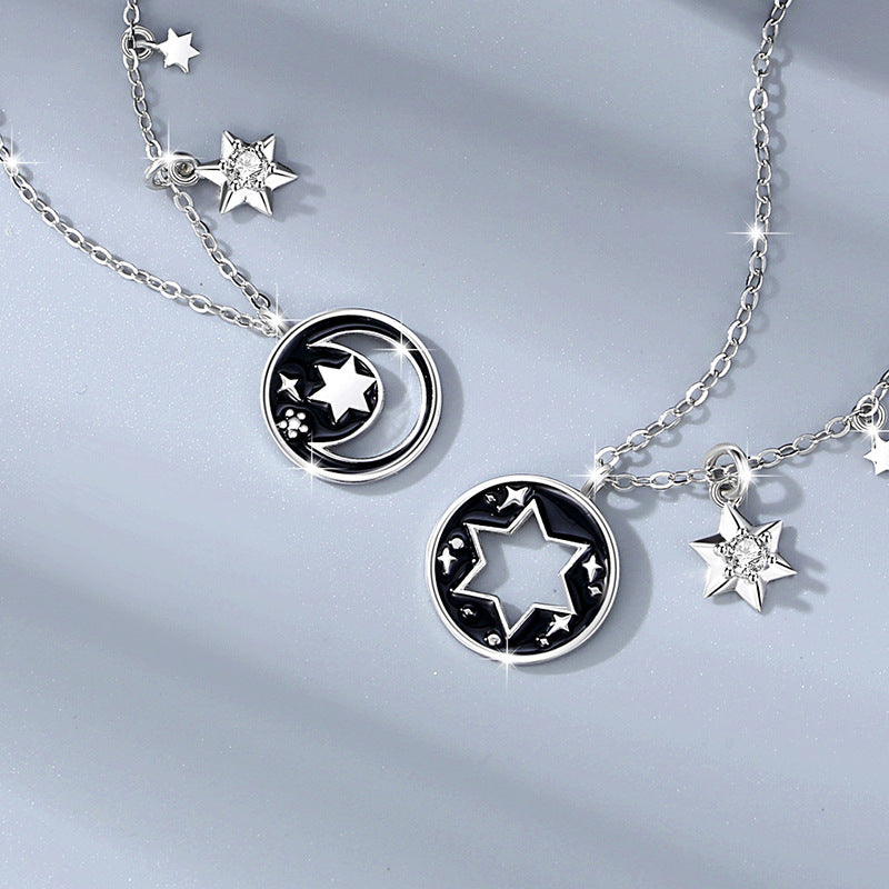 Stars and Moon Necklaces Set for Two - Sterling Silver