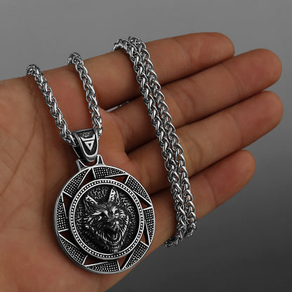 Mens Thick Chain Necklace Celtic Wolf Viking Style