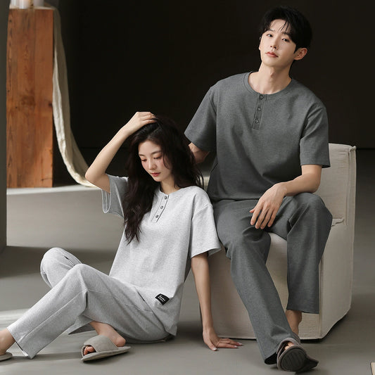 Minimalist Henley Cotton Couple Lounge Set