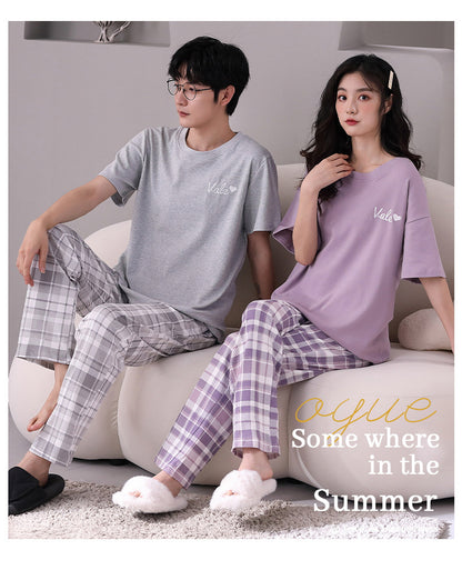 Matching Pair of Couple Summer Pajamas Set 100% Cotton