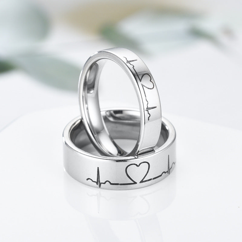 Engraved Heartbeat Promise Rings for Couples