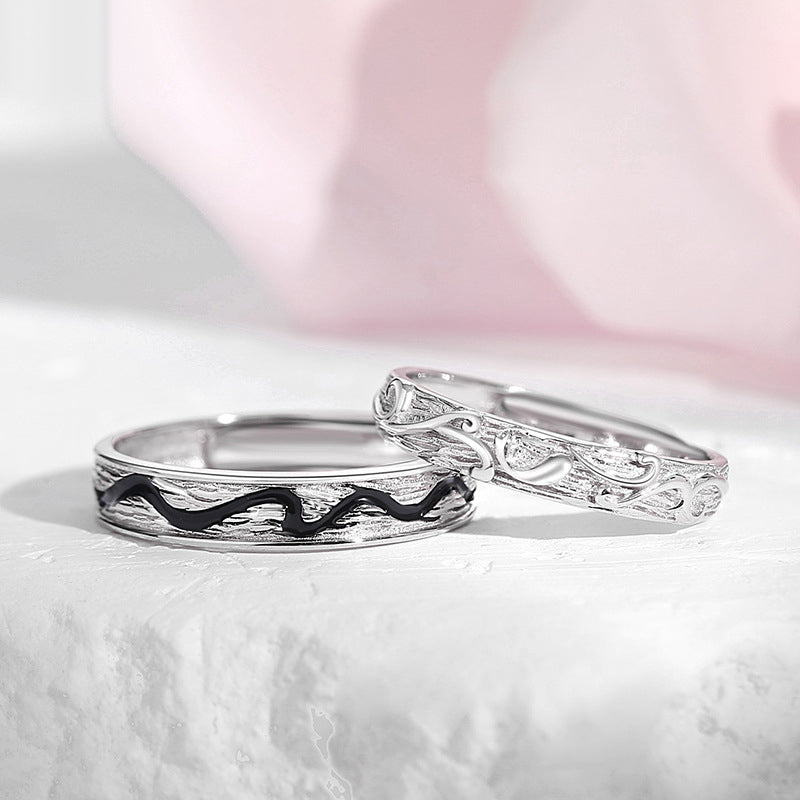 Custom Engraved Love Waves Promise Rings for Couples