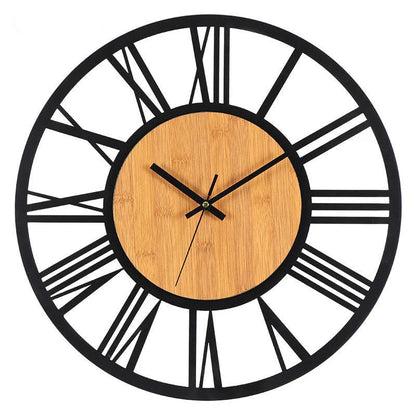 Roman Numbers Silent Wall Clock – Timeless Metal & Wood Design