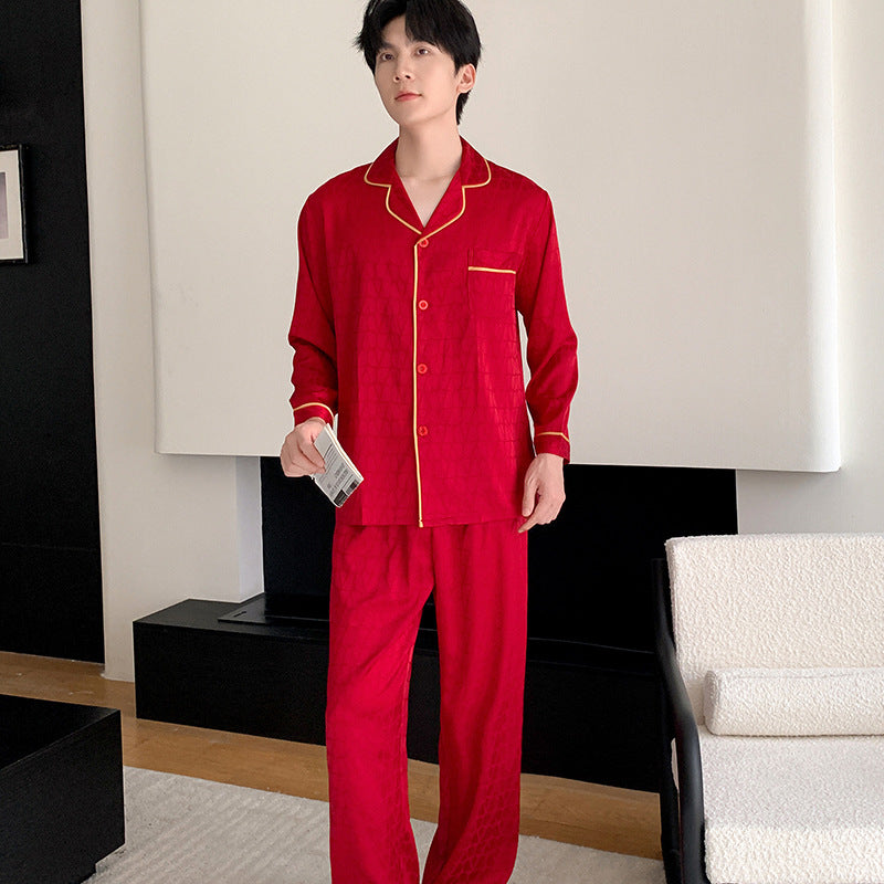 Elegant Ice Silk Couple Pajamas – Premium Silk-Like Sleepwear Set by Gullei