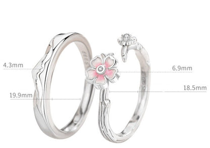 Adjustable Size Cherry Blossom Matching Rings Set for Two