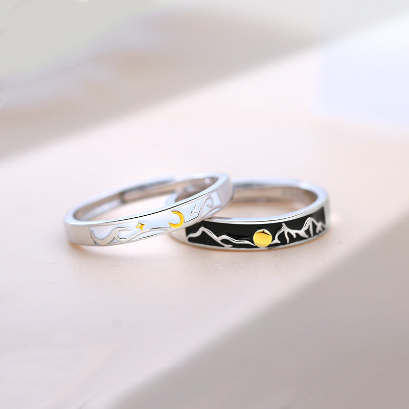 Engraved Sun and Moon Rings Set for Couples