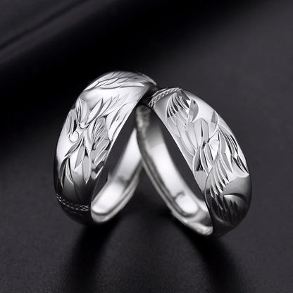 Matching Dragon and Phoenix Rings Set for Couples