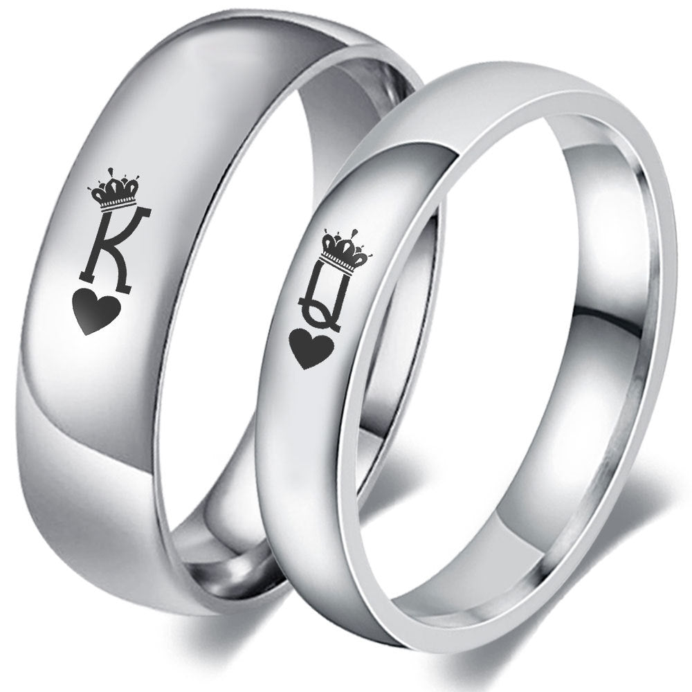 Engraved King and Queen Matching Rings Set Silver