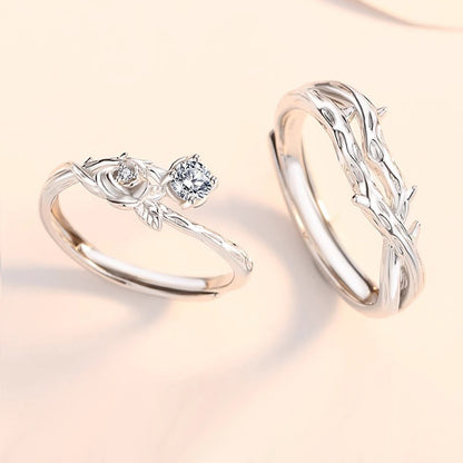 Thorns and Rose Romantic Rings Set His Hers