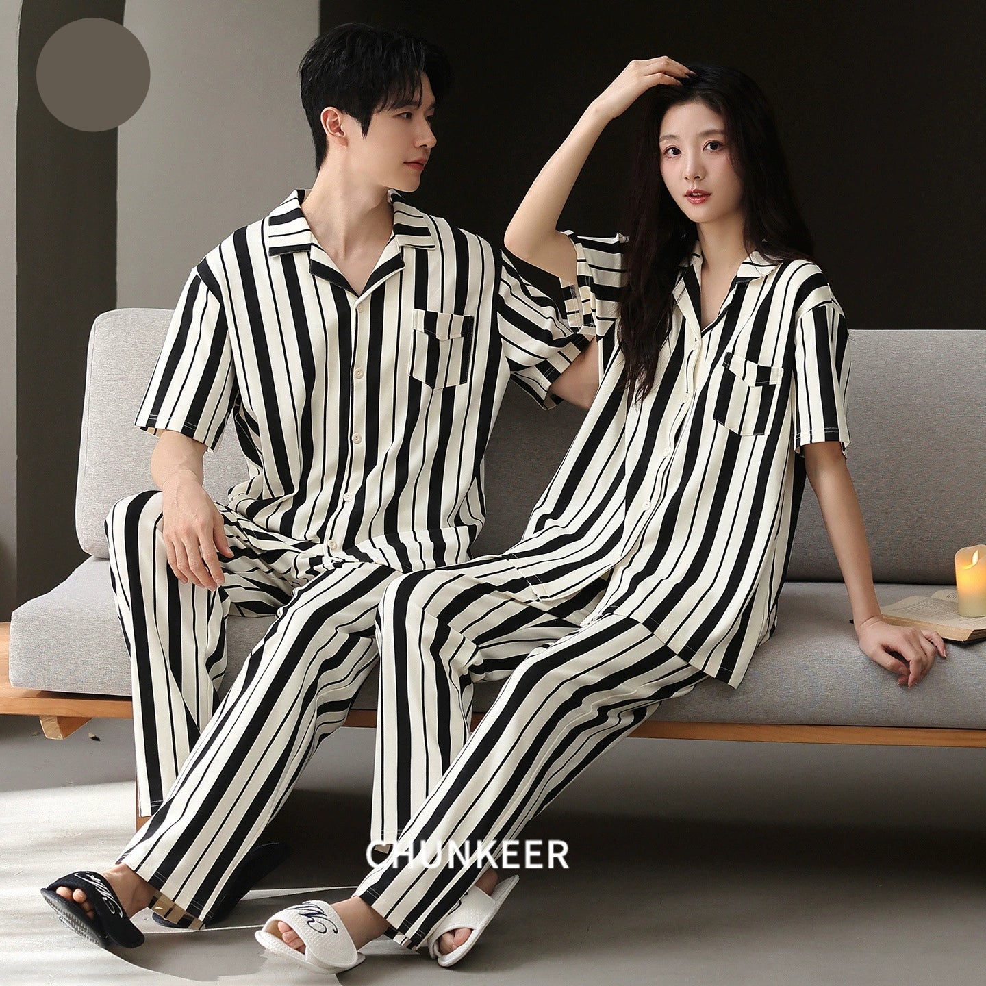 Classic Vertical Stripe Cotton Couple Pajamas