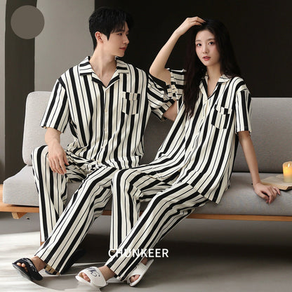 Classic Vertical Stripe Cotton Couple Pajamas