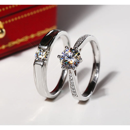 Engraved 0.8 Carat Moissanite Rings Set for Men and Women