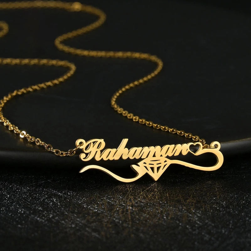 Diamond Heart Custom Name Necklace for Her