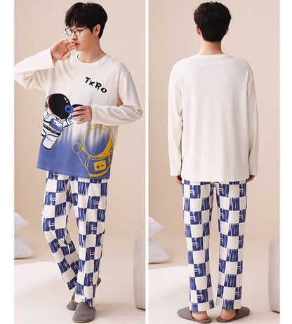 Cute Spaceman Matching Couple Pyjamas Set 100% Cotton