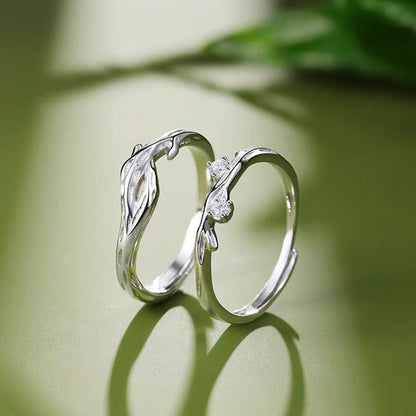 Matching Branch Rings Set for Couples - Solid Sterling Silver - Adjustable Size