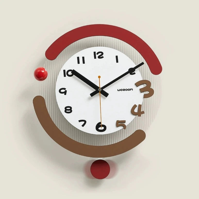 Modern 3D Pendulum Analog Silent Wall Clock Red
