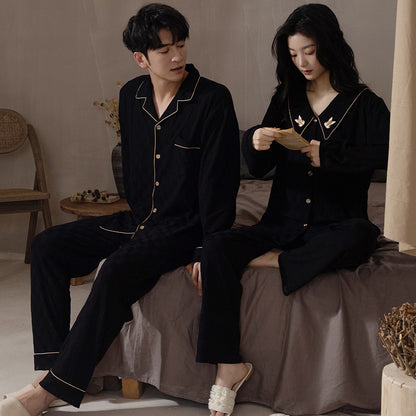 Matching Pajamas Set for Couples Black Pure Cotton