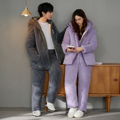 Thickened Poyester Winter Pajamas Set for Couples