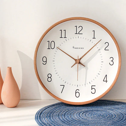 Japanese Minimalist Silent Wall Clock – 12" Solid Wood