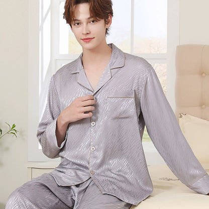 Modern Textured Satin Long-Sleeve Couple Pajamas