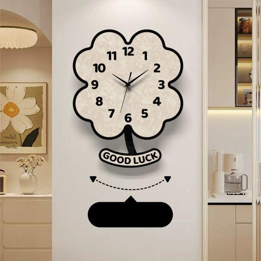 Unique Flower Silent Pendulum Wall Clock – Floral Design with Swinging Pendulum