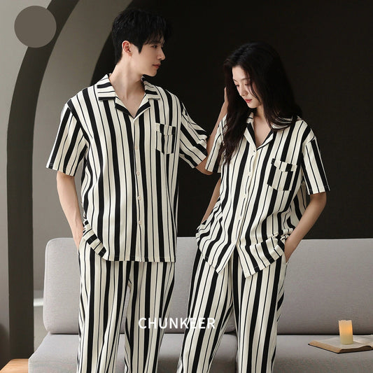 Classic Vertical Stripe Cotton Couple Pajamas