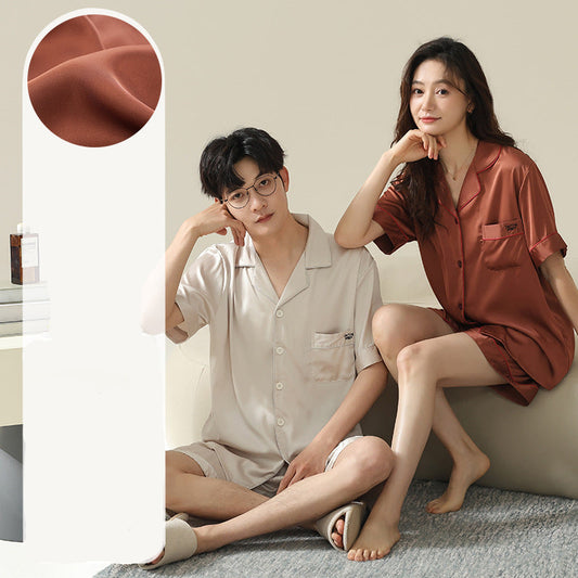 Silky Satin Couple Pajamas - Cool Short Sleeve Luxury Set