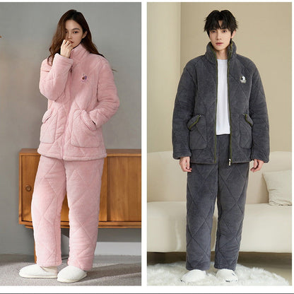 Matching Pajamas – Quilted Zip High-Collar Fleece Set