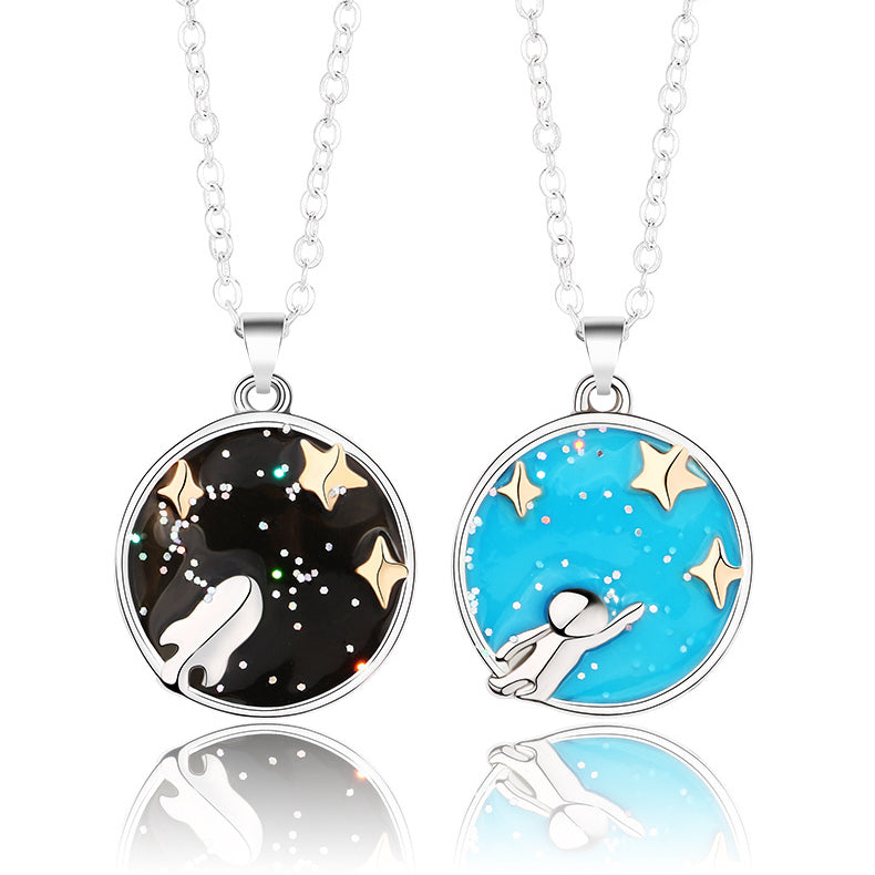 Spaceman Matching Pair of Necklaces for Couples