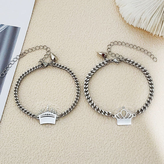 King Queen Charm Magnetic Bracelets Set