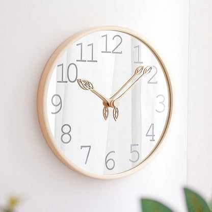 Nordic Mirror Silent Wall Clock – Solid Wood, 12"