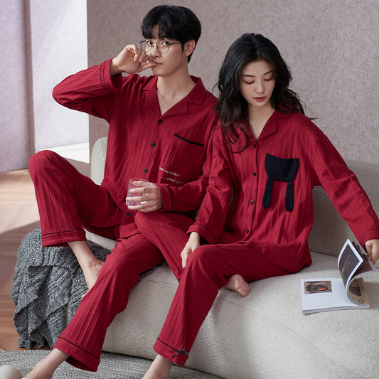 Matching Pajamas Set for Couples Red Pure Cotton