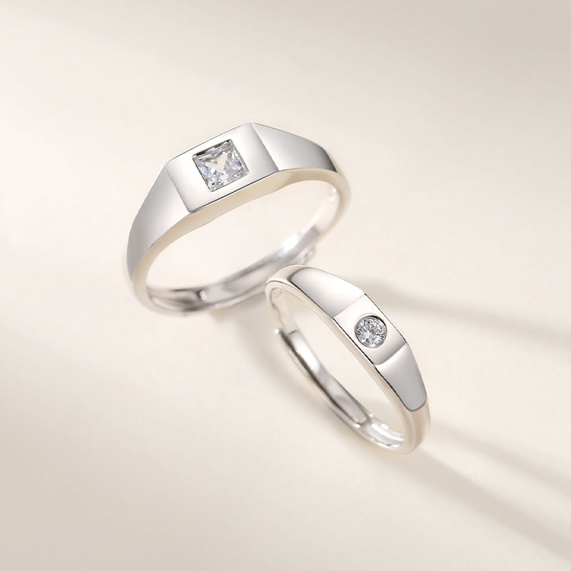 Engraved Single Stone Matching Wedding Rings Set