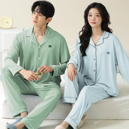 Long Sleeve Collar Matching Pajamas Set 100% Cotton