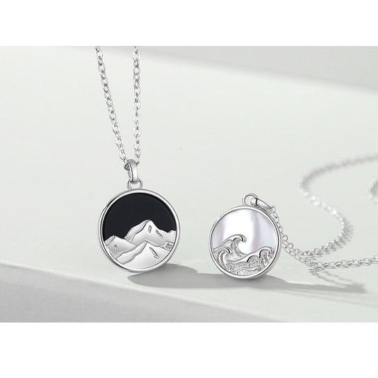 Mountain Ocean Love Coin Necklaces Set for 2