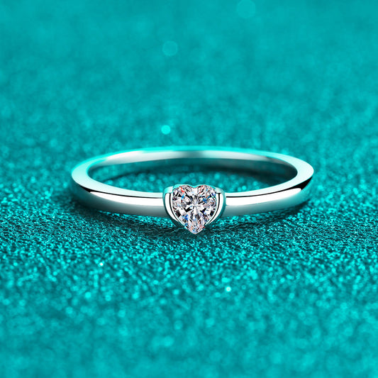 Engraved 0.3 Carat Heart Moissanite Ring Gift for Her