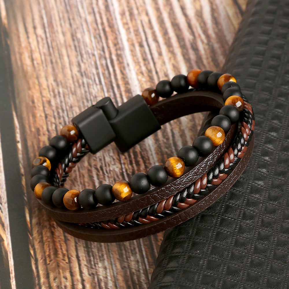 Obsidian Beaded Mens Fashion Bracelet 21cm