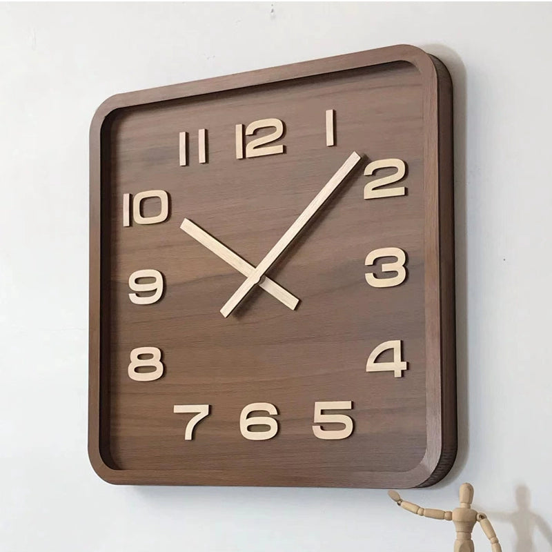 Retro Square Shaped Analog Wall Clock - Walnut Wood Made