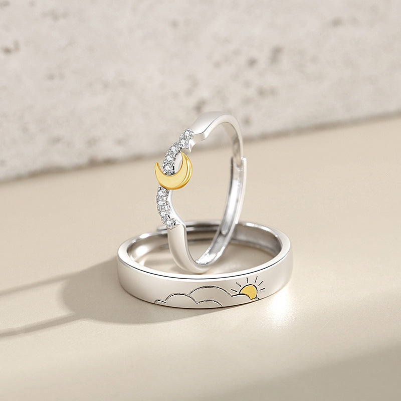 Custom Engravable Sun and Moon Promise Rings for Couples